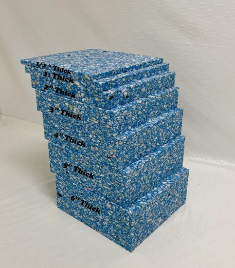 five blue boxes stacked on top of each other