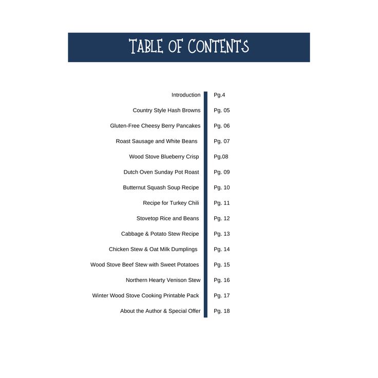 the table of contents is shown in blue and white