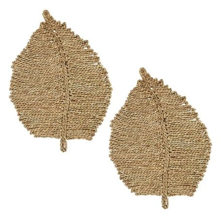 two pieces of woven fabric with leaves on them