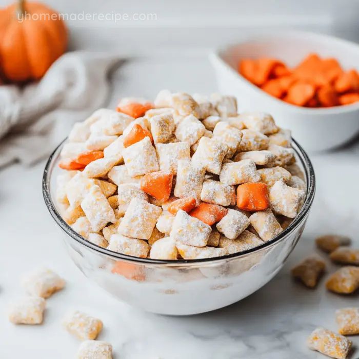 a bowl filled with puppy chow next to two bowls full of carrots