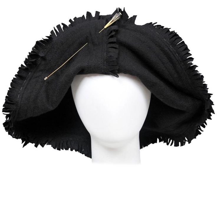 Vintage Junya Watanabe black wool hat featuring intentional frayed edges and adorned with a vintage hat pin at the center front. Please inquire for additional images. Recycled Dress, Unique Hats, Turban Headwrap, Vintage Hats, Junya Watanabe, Cool Hats, Hats For Sale, Hat Pins, Ravenclaw