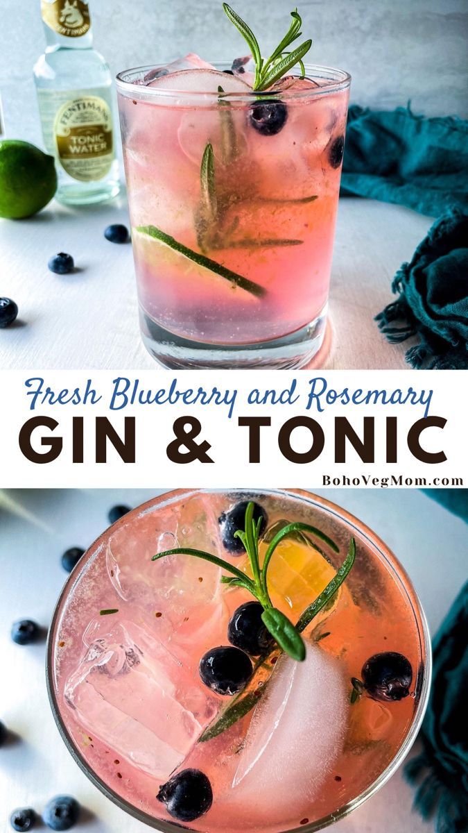 fresh blueberry and rosemary gin and tonic cocktail