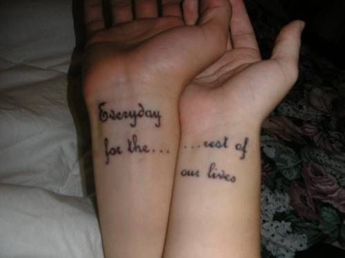 two people with matching tattoos that say, always for the rest of their lives on their arms