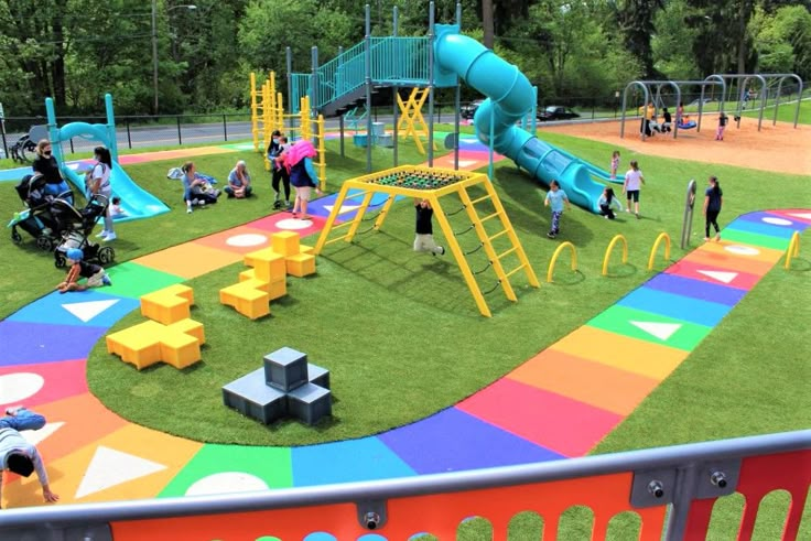 New West Fenwick Park Playground Will Enthrall Seattle-Area Kids and Families | ParentMap Daycare Backyard, Playground Design Plan, Colorful Playground, Chutes And Ladders, Kids Outdoor Playground, Outdoor Kids Play Area, Cool Playgrounds, Playground Areas, Play Area Backyard