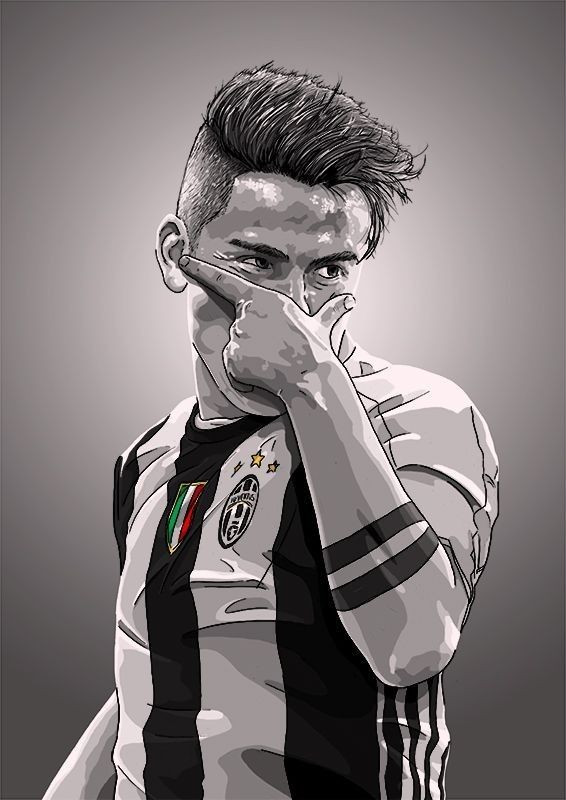 a black and white drawing of a soccer player holding his face to his nose with both hands