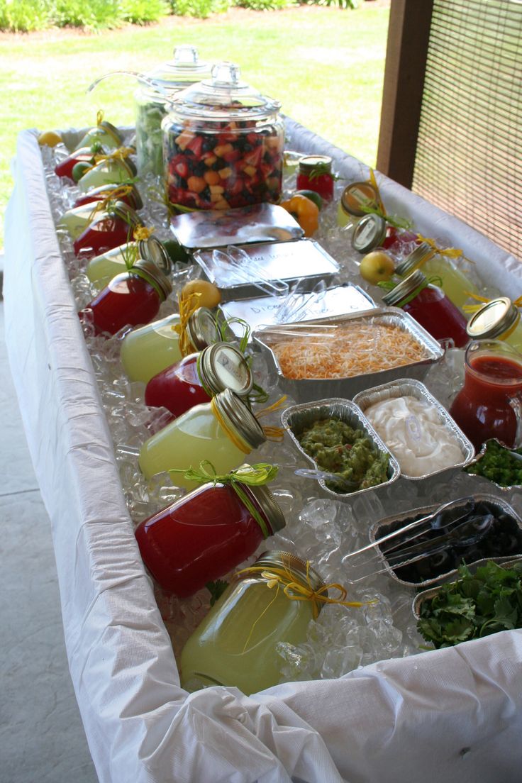 a long table filled with lots of food