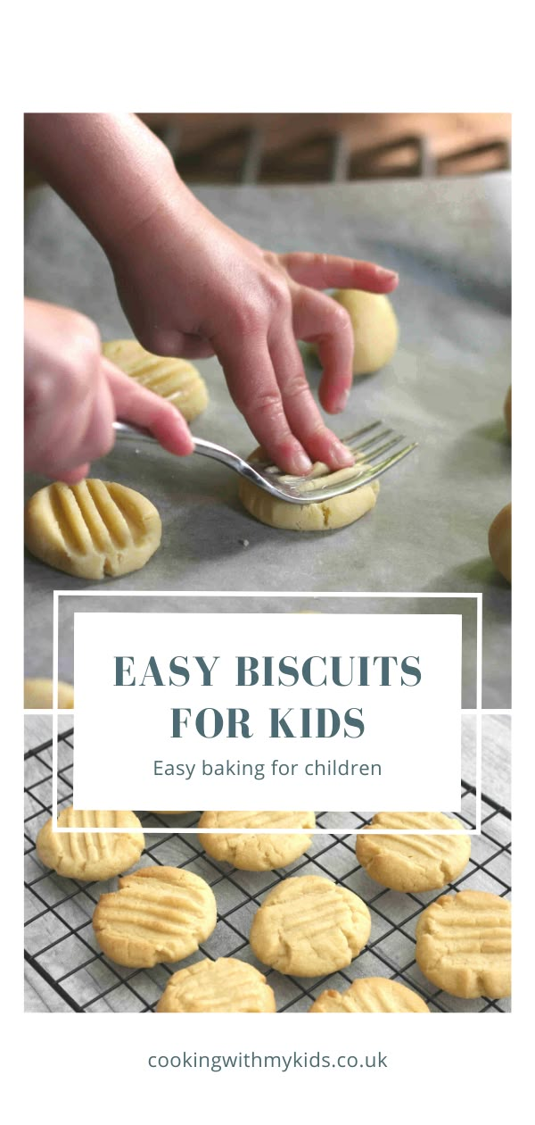 easy biscuits for kids to make and bake in the kitchen with text overlay