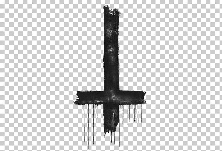 a black cross with dripping paint on the bottom, and one in the middle transparent background