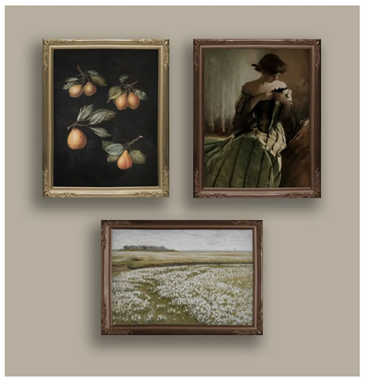 four paintings hanging on the wall above each other