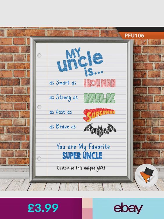 a poster with the words my uncle is super uncle and an image of a brick wall