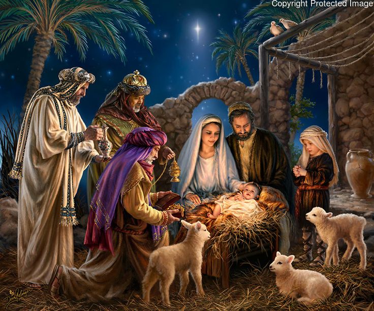 a nativity scene with the birth of jesus