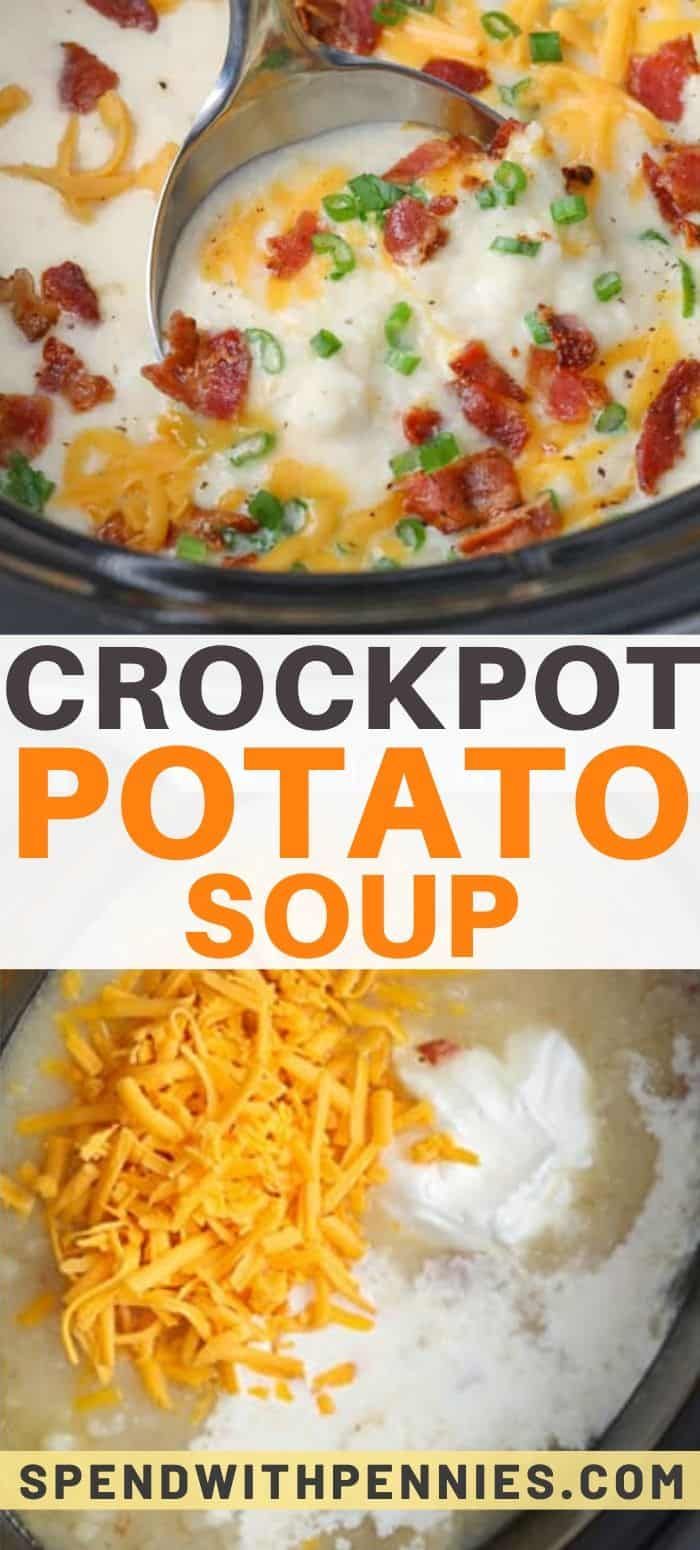 the crockpot potato soup is ready to be eaten