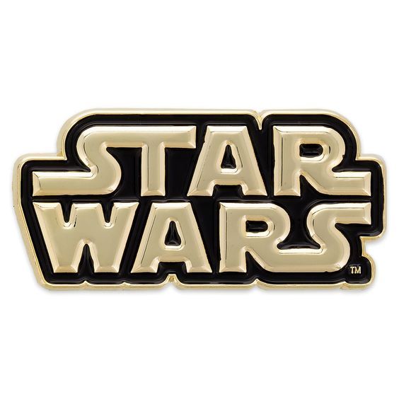 the star wars logo is shown in gold and black, with white letters on it