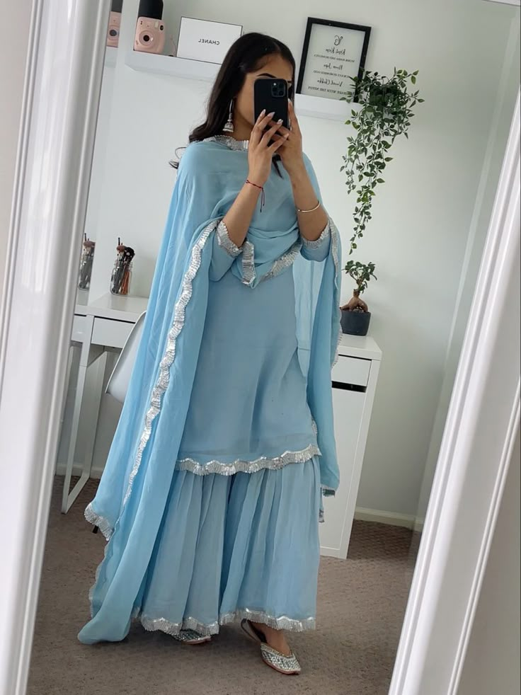 Blue Sharara, Sharara Designs, Rare Features, Trendy Outfits Indian, Lehenga Designs Simple, Traditional Indian Dress, Desi Fashion Casual, Pakistani Fancy Dresses, Salwar Kamiz