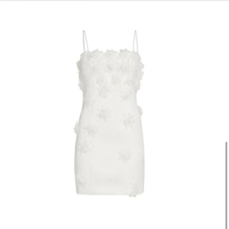 Such A Beautiful And High Quality Dress! Size Medium. Worn Once. Bought From Saks. Sold Out Everywhere Now. Wore For Bridal Shower. Paradise Dress, White Halter Dress, Lavender Dresses, Grad Dresses, High Quality Dress, October Wedding, Mini Cocktail Dress, Bridal Pearls, Floral Applique