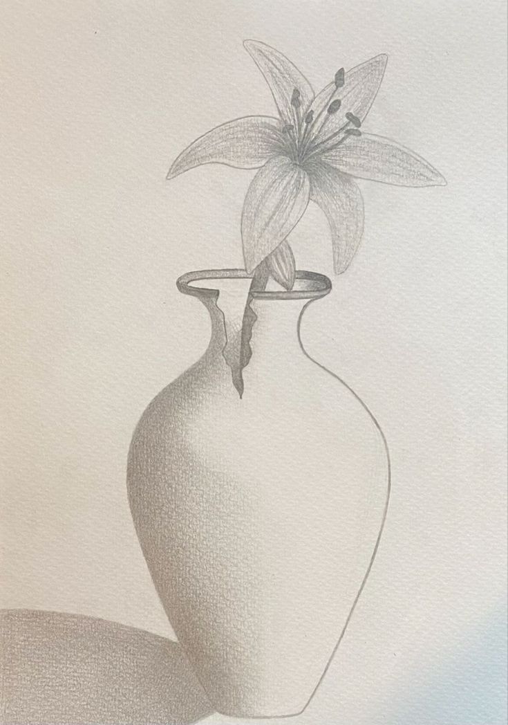 a drawing of a white vase with a flower in it's top and bottom