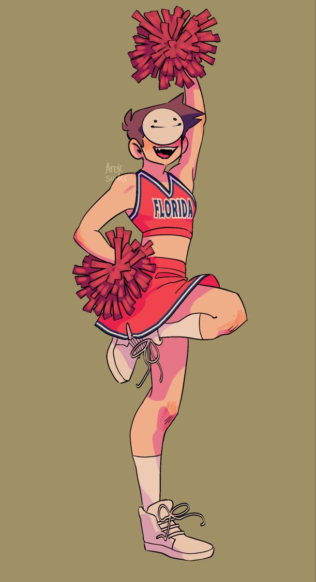 a drawing of a girl in a cheerleader uniform holding a pom pom