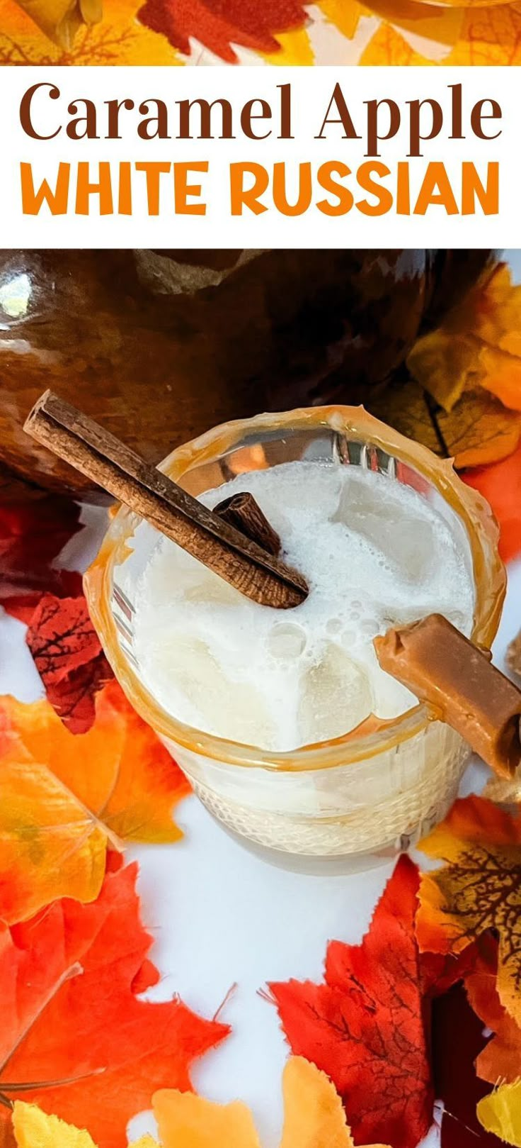 an image of caramel apple white russian ice cream in a bowl with cinnamon sticks