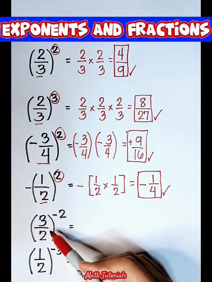 someone is writing exponents and fractions on a whiteboard