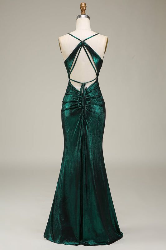 Zapakasa Women Prom Dress Dark Green Spaghetti Straps Mermaid Evening Dress Dark Green Dresses Prom, Dark Green Silk Prom Dress, Green Homecoming Dresses Long, Dark Colored Prom Dresses, Prom Princess Dresses, Green Dress For Prom, One Strap Prom Dress, Green Corset Prom Dress, Long Dark Green Dress