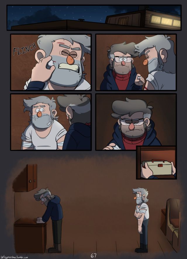 an animated comic strip with two men talking to each other and one man looking at the camera