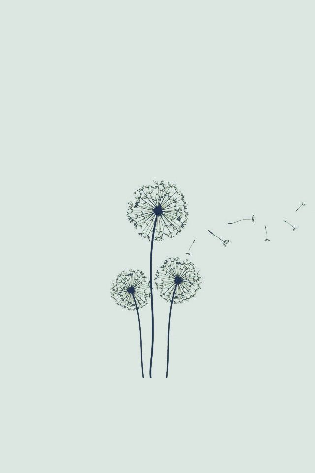 three dandelions blowing in the wind