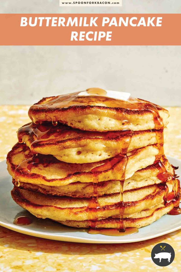 buttermilk pancake recipe on a plate with syrup