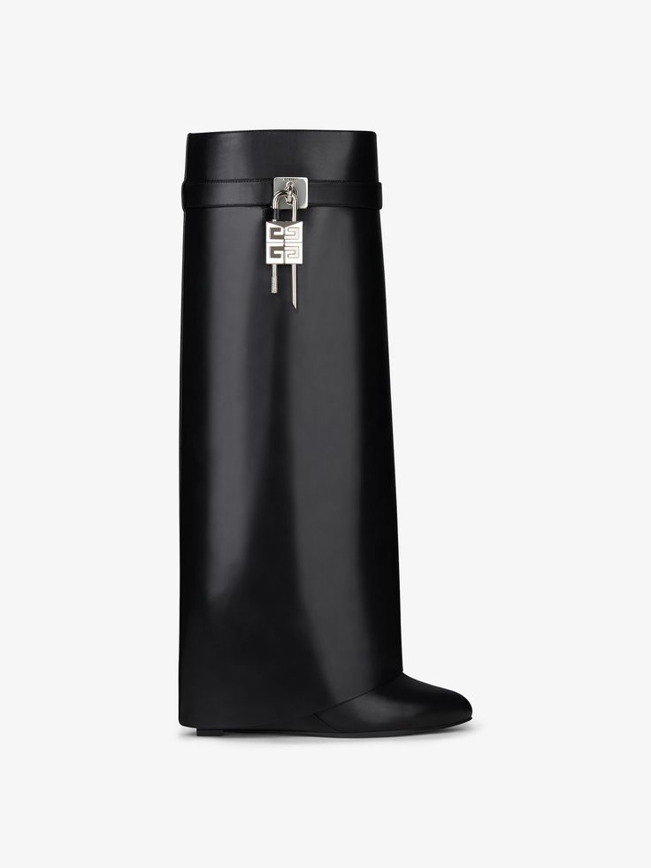 Shark Lock boots wide fit in leather - black | Givenchy US Givenchy Shark Boots Low, Gray Givenchy Shark Boots, Slouch Shark Boots, Padlock Wedge Boots, Gevinchy Shark Boots, Givenchy Shark Ankle Boots, Boots For Women Shark, Guvenchy Shark Boots, Shark Lock Boots