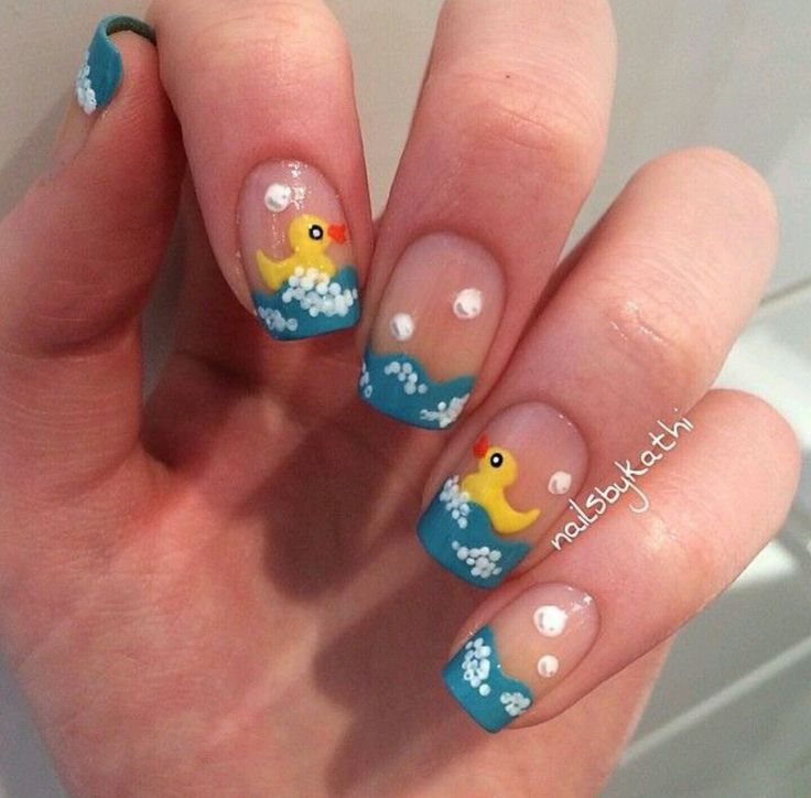 Rubber Duck Ideas, Baby Boy Nails, Duck Ideas, Duck Nail, Baby Shower Nails, Animal Nail Art, Duck Nails, Baby Nails, Animal Nails