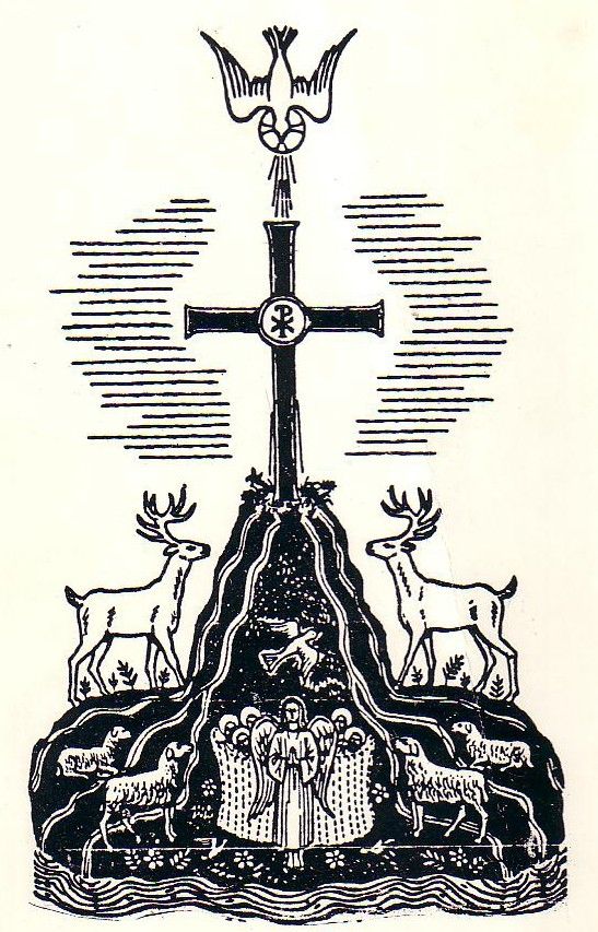 an image of a cross with animals around it