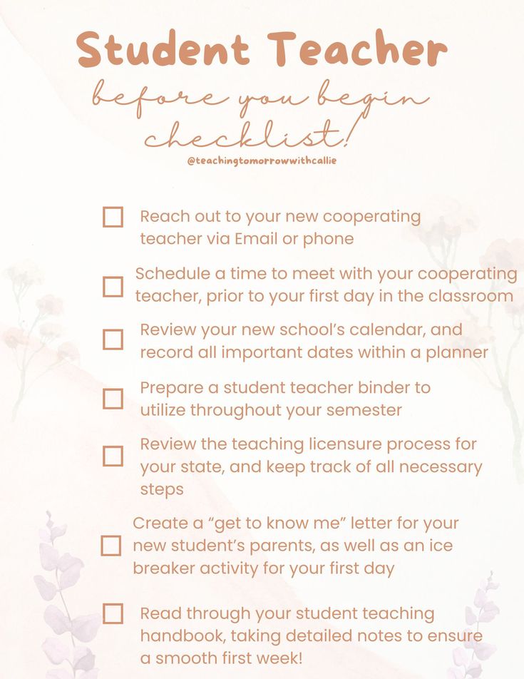 a student teacher checklist with flowers on it