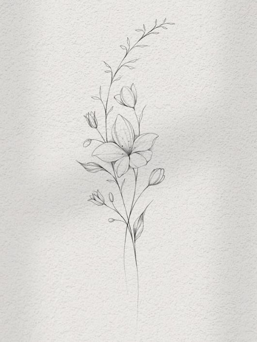 Small Stem Tattoo, Floral Tatoos Woman Back, Delicate Flowers Drawing, Floral Tattoo Minimalist, Elegant Floral Tattoo, Small Boho Tattoo Ideas, Minimalist Flowers Tattoo, Flowy Flower Tattoo, Curved Flower Tattoo