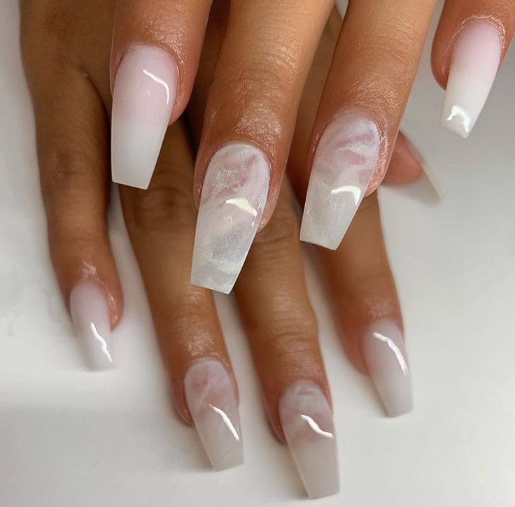 Inspiration Nails, Clear Acrylic Nails, Marble Nail Designs, Milky Nails, Pointy Nails, Marble Nail, White Acrylic Nails, White Nail Designs, Unique Acrylic Nails