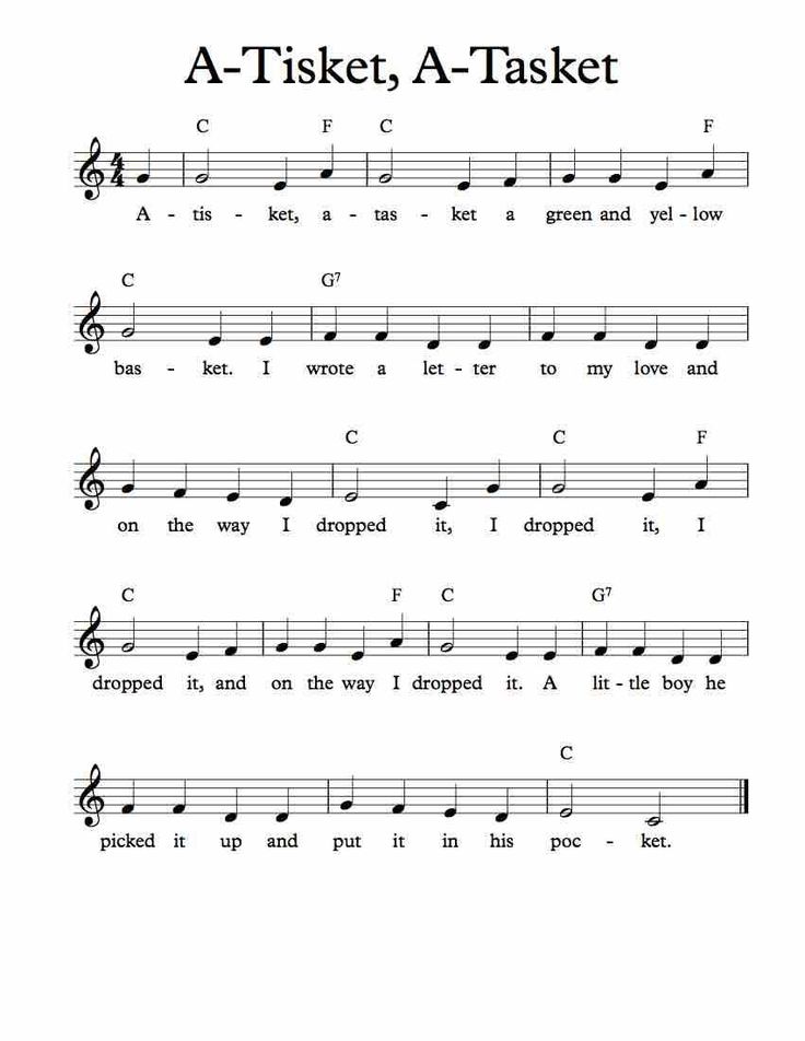 sheet music with the words a - toket, a - tasket