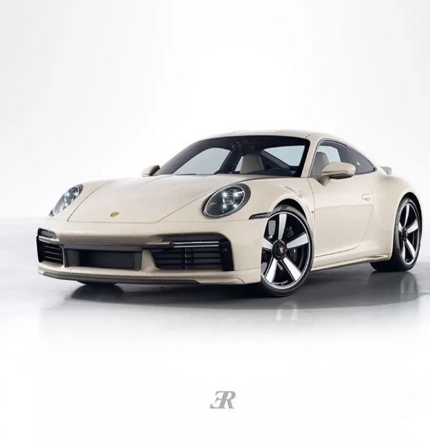 a white porsche sports car parked in front of a white background with the word,