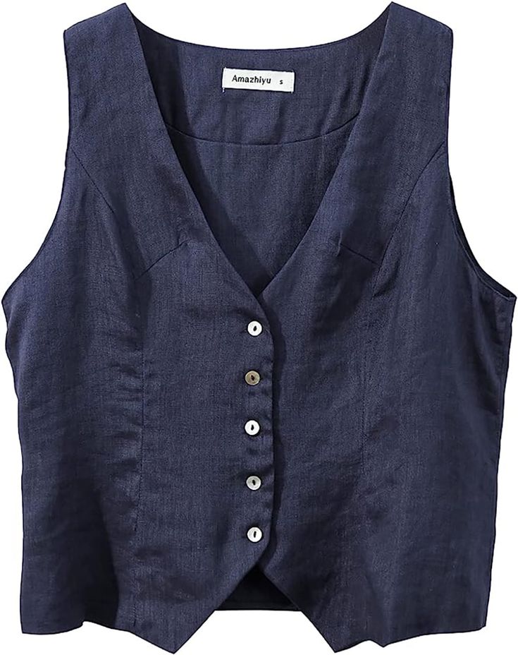 Amazhiyu Womens Pure Linen Sleeveless Button Down V Neck Crop Top Summer Vest Waistcoat - Walmart.com V Neck Crop Top, Crop Top Summer, Sustainable Wardrobe, Easy Crochet Patterns Free, Summer Vest, Vest Waistcoat, Sweater Vest Women, Cardigan Outfits, Summer Crop Tops