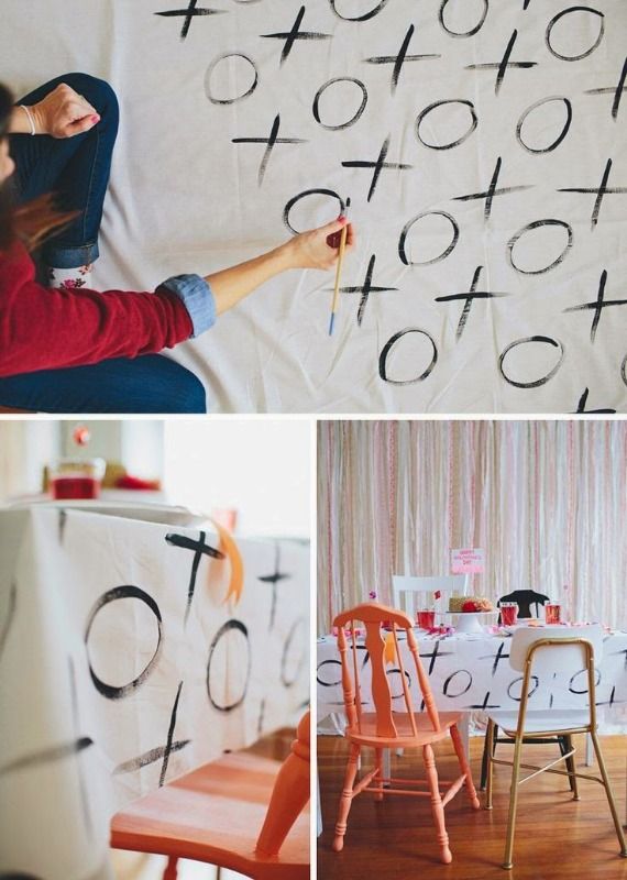 a collage of photos with chairs and writing on the wall, including a woman painting letters