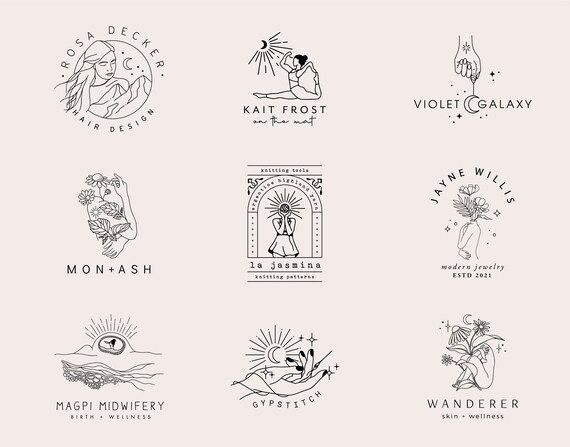 six different logos designed to look like women's hair salons and beauty products