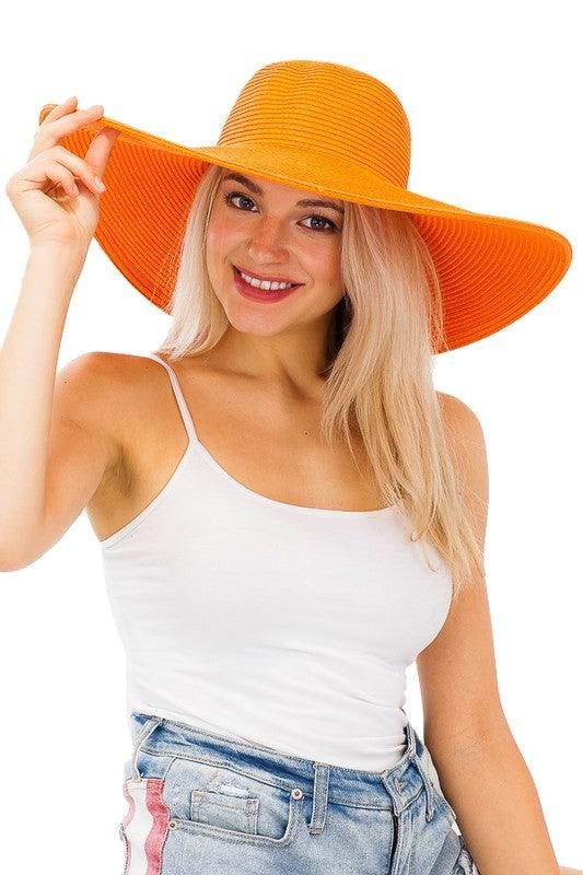 Large straw sun hat-Accessory:Hat-Cap Zone-Orange-SN-1073-8-RK Collections Boutique Floppy Sun Hat, Straw Hat Beach, Floppy Sun Hats, Straw Sun Hat, Over Sized, Paper Straws, Embroidery Work, Beach Babe, Sun Hat