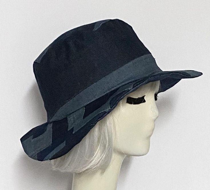 Patchwork Bucket Hat Adjustable Cotton Fedora, Fitted Cotton Hat With Flat Brim, Blue Reversible Brimmed Hat, Adjustable Cotton Brimmed Fedora, Adjustable Cotton Fedora With Curved Brim, Fitted Cotton Hat With Curved Brim, Adjustable Pre-washed Bucket Hat, Fitted Cotton Bucket Hat, Reversible Cotton Hat One Size