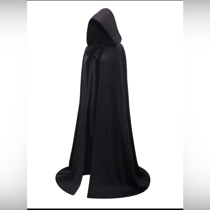 Halloween Costume,Hooded Cape. New. Color- Black. Size-Large. Unisex. Front Tie Closure. Length Long. Black Cape Costume, Black Hooded Cape, Fantasy Cape, Poetry Club, Costumes 2024, Halloween Jacket, Opal Eyes, Oc Aesthetic, Hooded Coats