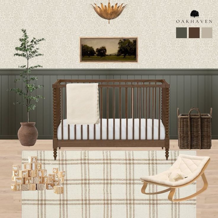 a baby's room is shown with furniture and decor