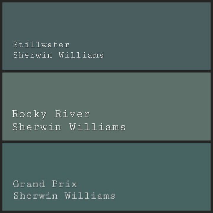 three different shades of gray and green with the words, rocky river sherwin williams