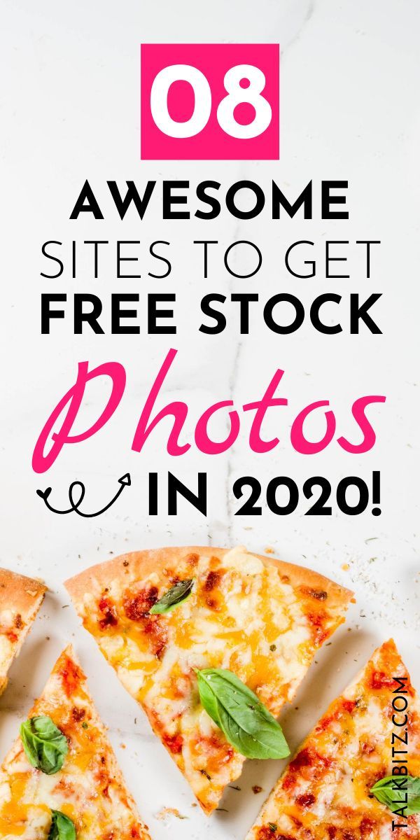 a pizza with the text 8 awesome sites to get free stock photos in 2051