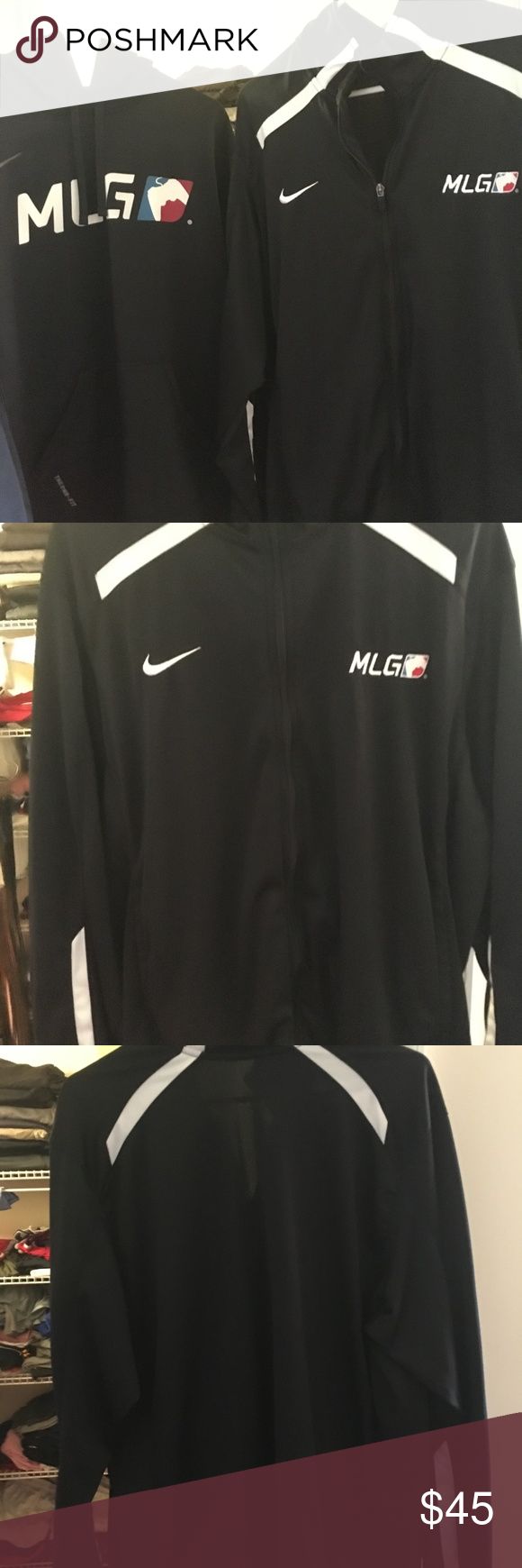 Nike MLG Hoodie and zip-up jacket Nike Major League Gaming (MLG) hoodie and zip-up jacket. Both items included in this listing! Black/white. Size large. Worn very few times. No issues/stains found. Big closet clean out with lots of Jordan, Banana, Nike, and UA! Bundle items for a discounted offer! Nike Shirts Sweatshirts & Hoodies Nike Cotton Moisture-wicking Hoodie, Nike Outdoor Hoodie With Double-lined Hood, Nike Moisture-wicking Hoodie Outerwear, Nike Sporty Moisture-wicking Hooded Jacket, Nike Fleece Moisture-wicking Hoodie, Cleaning Closet, Nike Shirts, Black Nikes, Adidas Jacket