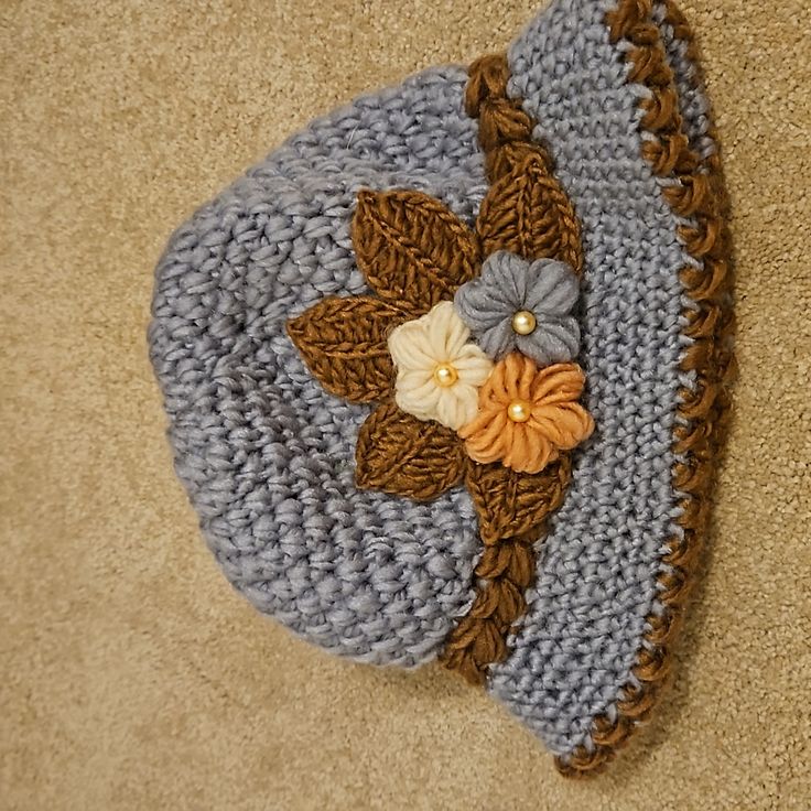 Never Used Hat In Grey With Flowers. Grey Crochet, Womens Hat, Flower Hat, Crochet Inspo, Flower Hats, Crochet Hat, Crochet Clothes, Hats For Women, Crochet Hats