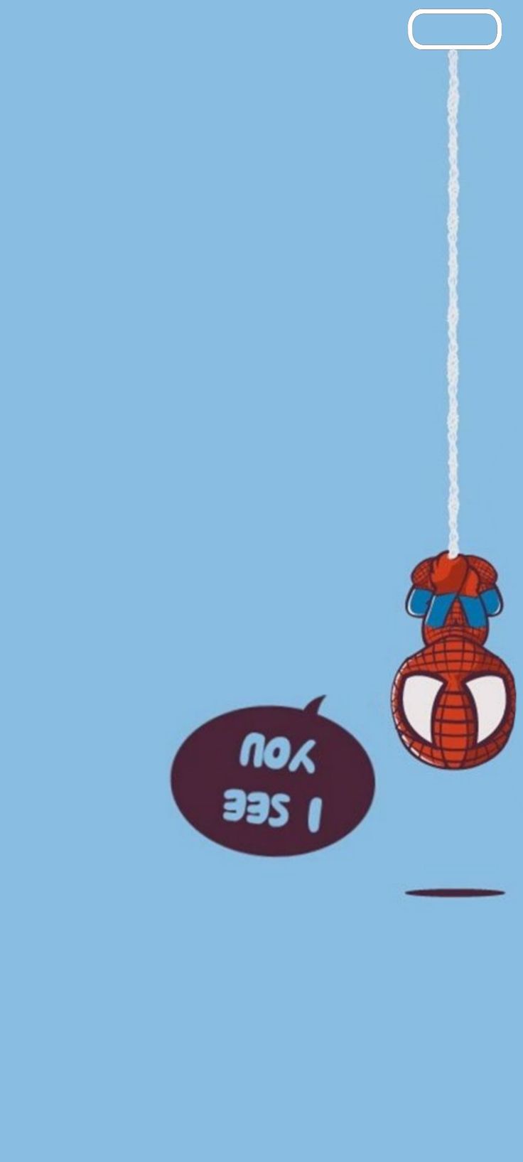 a cartoon spiderman hanging from a rope next to a speech bubble with the word nox on it