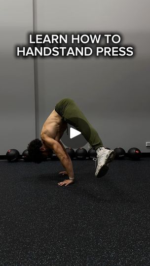 a man doing a handstand in front of a row of kettles with the words learn how to hand stand press