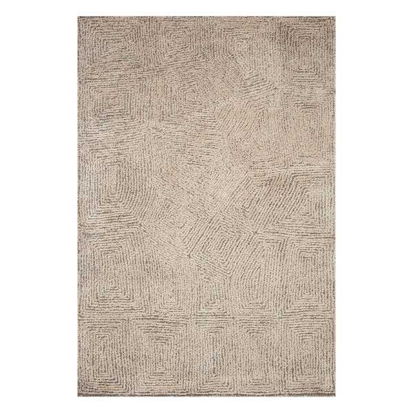 a beige rug with wavy lines on it