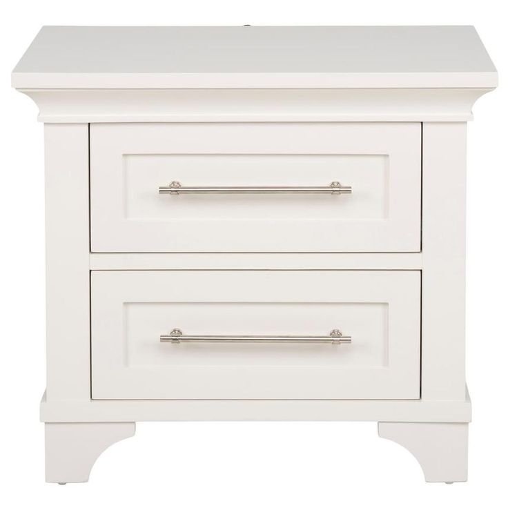 a white nightstand with two drawers on each side